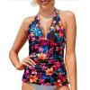 imageYonique Womens Halter Tankini Top No Bottom V Neck Swim Top Tummy Control Bathing Suit TopRed Flower