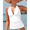 imageYonique Womens Halter Tankini Top No Bottom V Neck Swim Top Tummy Control Bathing Suit TopWhite