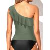 imageYonique Womens One Shoulder Tankini Tops Ruffle Swim Tops Strapless Bathing Suit Tops No BottomsArmy Green