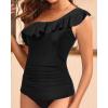 imageYonique Womens One Shoulder Tankini Tops Ruffle Swim Tops Strapless Bathing Suit Tops No BottomsBlack