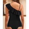 imageYonique Womens One Shoulder Tankini Tops Ruffle Swim Tops Strapless Bathing Suit Tops No BottomsBlack