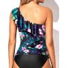 imageYonique Womens One Shoulder Tankini Tops Ruffle Swim Tops Strapless Bathing Suit Tops No BottomsBlack Floral