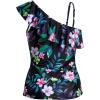 imageYonique Womens One Shoulder Tankini Tops Ruffle Swim Tops Strapless Bathing Suit Tops No BottomsBlack Floral