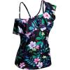 imageYonique Womens One Shoulder Tankini Tops Ruffle Swim Tops Strapless Bathing Suit Tops No BottomsBlack Floral