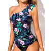 imageYonique Womens One Shoulder Tankini Tops Ruffle Swim Tops Strapless Bathing Suit Tops No BottomsBlack Floral