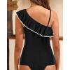imageYonique Womens One Shoulder Tankini Tops Ruffle Swim Tops Strapless Bathing Suit Tops No BottomsBlack With White