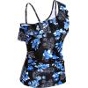 imageYonique Womens One Shoulder Tankini Tops Ruffle Swim Tops Strapless Bathing Suit Tops No BottomsBlue Flowers
