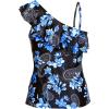 imageYonique Womens One Shoulder Tankini Tops Ruffle Swim Tops Strapless Bathing Suit Tops No BottomsBlue Flowers