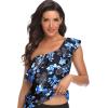 imageYonique Womens One Shoulder Tankini Tops Ruffle Swim Tops Strapless Bathing Suit Tops No BottomsBlue Flowers
