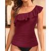 imageYonique Womens One Shoulder Tankini Tops Ruffle Swim Tops Strapless Bathing Suit Tops No BottomsBurgundy