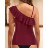 imageYonique Womens One Shoulder Tankini Tops Ruffle Swim Tops Strapless Bathing Suit Tops No BottomsBurgundy
