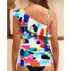 imageYonique Womens One Shoulder Tankini Tops Ruffle Swim Tops Strapless Bathing Suit Tops No BottomsColor Block