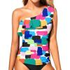 imageYonique Womens One Shoulder Tankini Tops Ruffle Swim Tops Strapless Bathing Suit Tops No BottomsColor Block