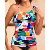 imageYonique Womens One Shoulder Tankini Tops Ruffle Swim Tops Strapless Bathing Suit Tops No BottomsColor Block