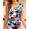 imageYonique Womens One Shoulder Tankini Tops Ruffle Swim Tops Strapless Bathing Suit Tops No BottomsColor Block