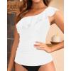imageYonique Womens One Shoulder Tankini Tops Ruffle Swim Tops Strapless Bathing Suit Tops No BottomsLight White