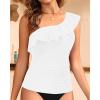imageYonique Womens One Shoulder Tankini Tops Ruffle Swim Tops Strapless Bathing Suit Tops No BottomsLight White