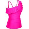 imageYonique Womens One Shoulder Tankini Tops Ruffle Swim Tops Strapless Bathing Suit Tops No BottomsPink