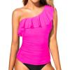 imageYonique Womens One Shoulder Tankini Tops Ruffle Swim Tops Strapless Bathing Suit Tops No BottomsPink