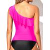imageYonique Womens One Shoulder Tankini Tops Ruffle Swim Tops Strapless Bathing Suit Tops No BottomsPink