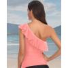 imageYonique Womens One Shoulder Tankini Tops Ruffle Swim Tops Strapless Bathing Suit Tops No BottomsPure Black Pink