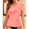 imageYonique Womens One Shoulder Tankini Tops Ruffle Swim Tops Strapless Bathing Suit Tops No BottomsPure Black Pink