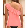 imageYonique Womens One Shoulder Tankini Tops Ruffle Swim Tops Strapless Bathing Suit Tops No BottomsPure Black Pink