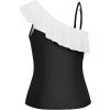 imageYonique Womens One Shoulder Tankini Tops Ruffle Swim Tops Strapless Bathing Suit Tops No BottomsPure Black and White