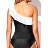 imageYonique Womens One Shoulder Tankini Tops Ruffle Swim Tops Strapless Bathing Suit Tops No BottomsPure Black and White