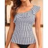 imageYonique Womens One Shoulder Tankini Tops Ruffle Swim Tops Strapless Bathing Suit Tops No BottomsVertical Stripe
