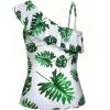 imageYonique Womens One Shoulder Tankini Tops Ruffle Swim Tops Strapless Bathing Suit Tops No BottomsWhite