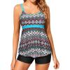 imageYonique Two Piece Tankini Bathing Suits for Women Tummy Control Swimsuits with Boy Shorts Modest SwimwearColorful Geometric