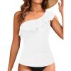 imageYonique Womens One Shoulder Tankini Tops Ruffle Swim Tops Strapless Bathing Suit Tops No BottomsLight White