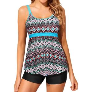 imageYonique Two Piece Tankini Bathing Suits for Women Tummy Control Swimsuits with Boy Shorts Modest SwimwearColorful Geometric