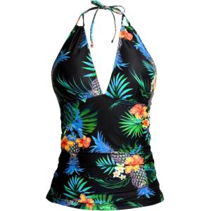 imageYonique Womens Halter Tankini Top No Bottom V Neck Swim Top Tummy Control Bathing Suit TopBlack Pineapple