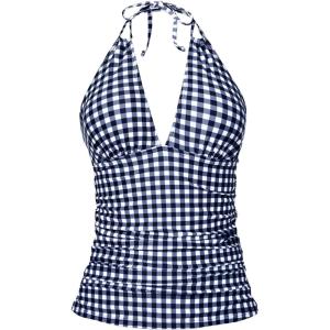 imageYonique Womens Halter Tankini Top No Bottom V Neck Swim Top Tummy Control Bathing Suit TopBlack and White Plaid