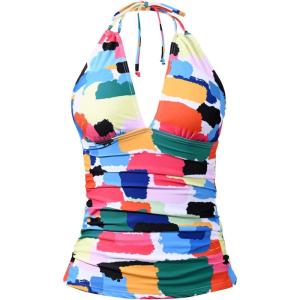 imageYonique Womens Halter Tankini Top No Bottom V Neck Swim Top Tummy Control Bathing Suit TopColor Block