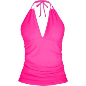 imageYonique Womens Halter Tankini Top No Bottom V Neck Swim Top Tummy Control Bathing Suit TopPink