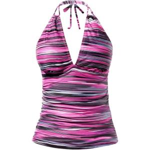 imageYonique Womens Halter Tankini Top No Bottom V Neck Swim Top Tummy Control Bathing Suit TopPink Stripes