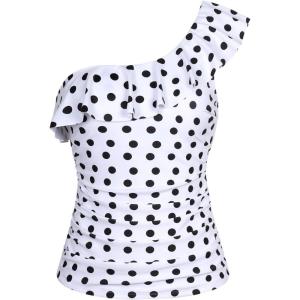 imageYonique Womens One Shoulder Tankini Tops Ruffle Swim Tops Strapless Bathing Suit Tops No BottomsBlack and White