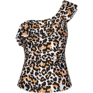 imageYonique Womens One Shoulder Tankini Tops Ruffle Swim Tops Strapless Bathing Suit Tops No BottomsLeopard