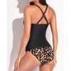imageYonique Tankini Swimsuits for Women Tummy Control Bathing Suits Two Piece Tankini Tops with Bikini Bottoms Twist SwimwearBlack Leopard