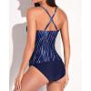 imageYonique Tankini Swimsuits for Women Tummy Control Bathing Suits Two Piece Tankini Tops with Bikini Bottoms Twist SwimwearBlue  Colored Stripes