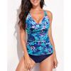 imageYonique Tankini Swimsuits for Women Tummy Control Bathing Suits Two Piece Tankini Tops with Bikini Bottoms Twist SwimwearBlue Leaves