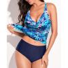 imageYonique Tankini Swimsuits for Women Tummy Control Bathing Suits Two Piece Tankini Tops with Bikini Bottoms Twist SwimwearBlue Leaves