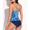 imageYonique Tankini Swimsuits for Women Tummy Control Bathing Suits Two Piece Tankini Tops with Bikini Bottoms Twist SwimwearBlue Leaves