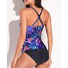 imageYonique Tankini Swimsuits for Women Tummy Control Bathing Suits Two Piece Tankini Tops with Bikini Bottoms Twist SwimwearBlue Purple Leaves