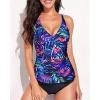 imageYonique Tankini Swimsuits for Women Tummy Control Bathing Suits Two Piece Tankini Tops with Bikini Bottoms Twist SwimwearBlue Purple Leaves
