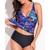 imageYonique Tankini Swimsuits for Women Tummy Control Bathing Suits Two Piece Tankini Tops with Bikini Bottoms Twist SwimwearBlue Purple Leaves