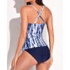 imageYonique Tankini Swimsuits for Women Tummy Control Bathing Suits Two Piece Tankini Tops with Bikini Bottoms Twist SwimwearBlue Tie Dye